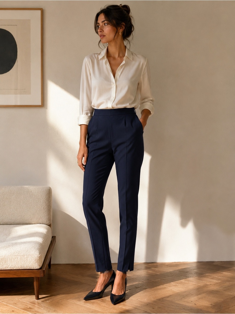 Loro Piana Navy Cotton Slim Leg Pants Size 38/4 Made in Italy